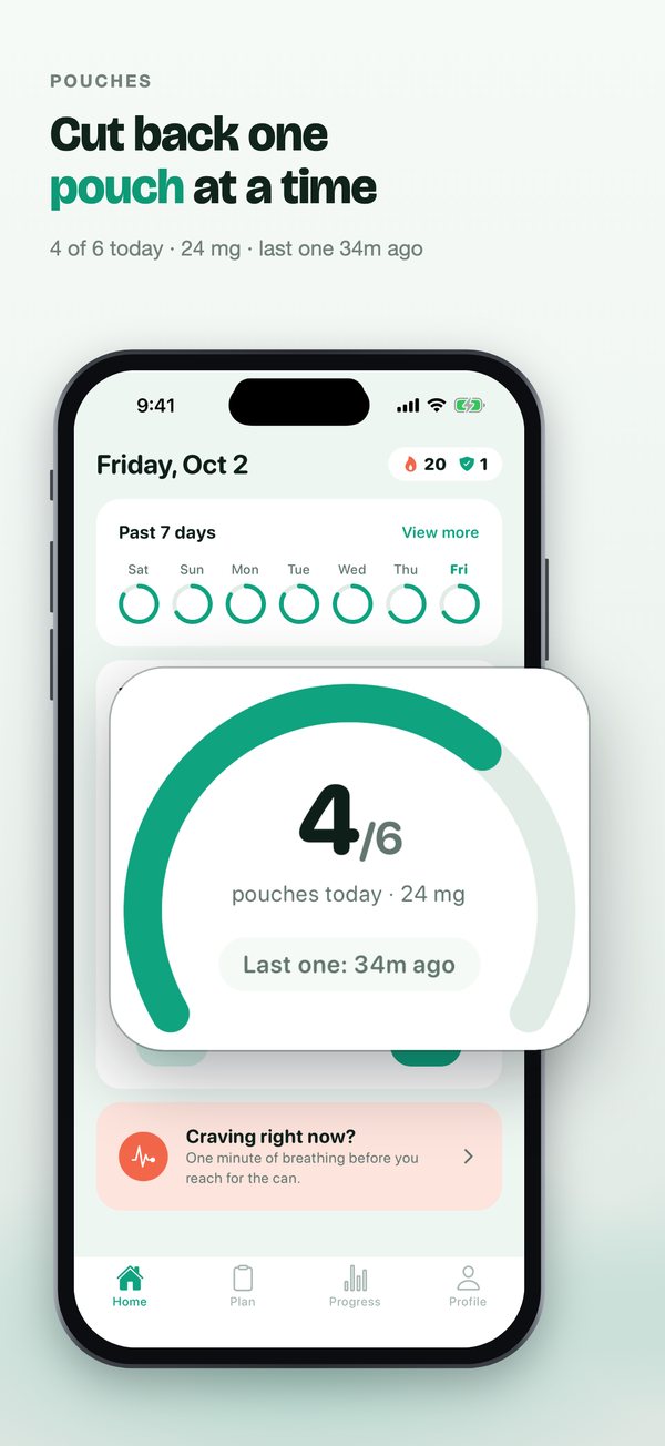 Pouches App Store slide 1: Cut back one pouch at a time