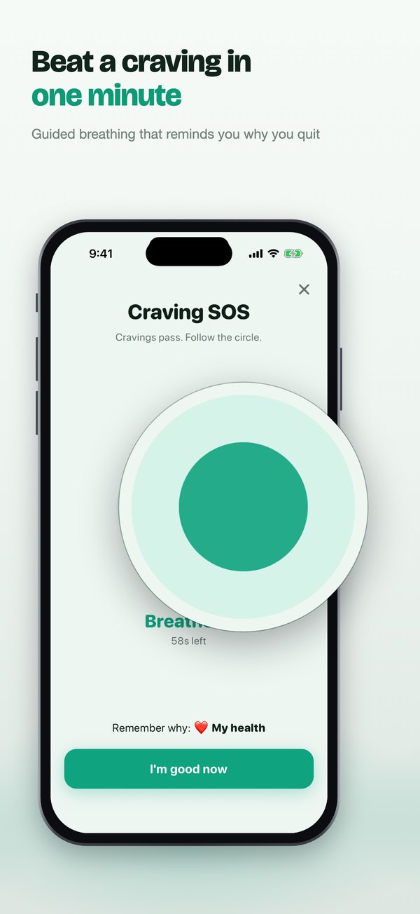 Pouches App Store slide 2: Beat a craving in one minute
