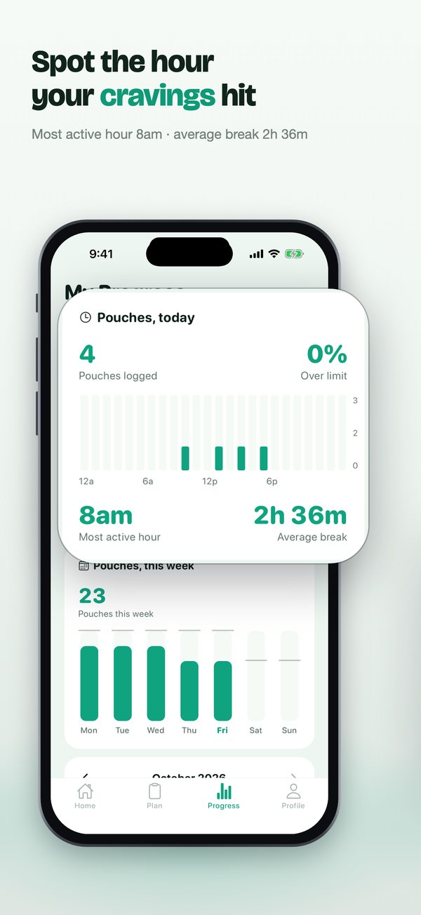 Pouches App Store slide 3: Spot the hour your cravings hit