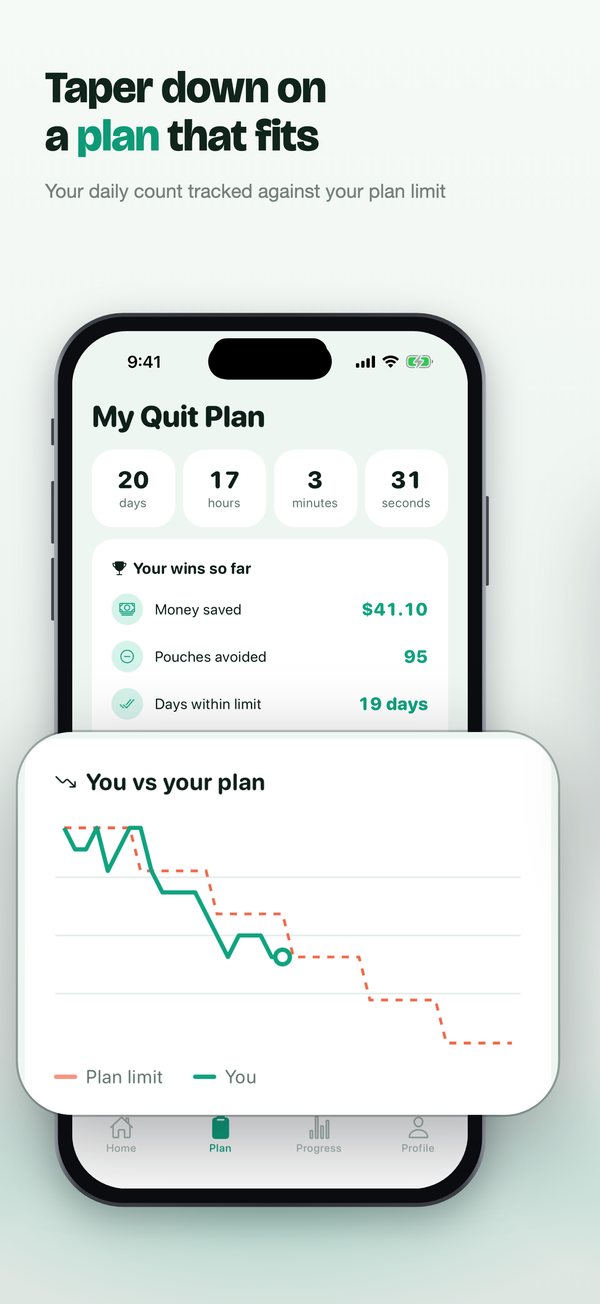Pouches App Store slide 4: Taper down on a plan that fits