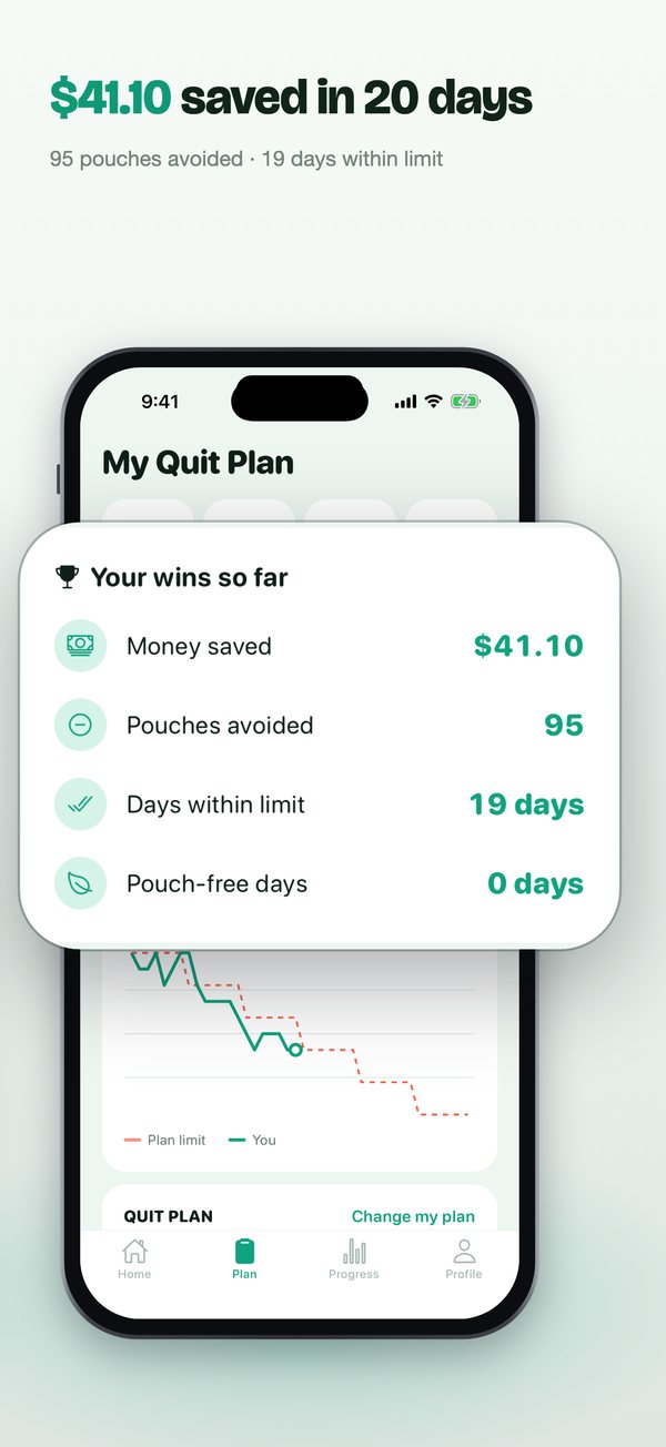 Pouches App Store slide 5: $41.10 saved in 20 days